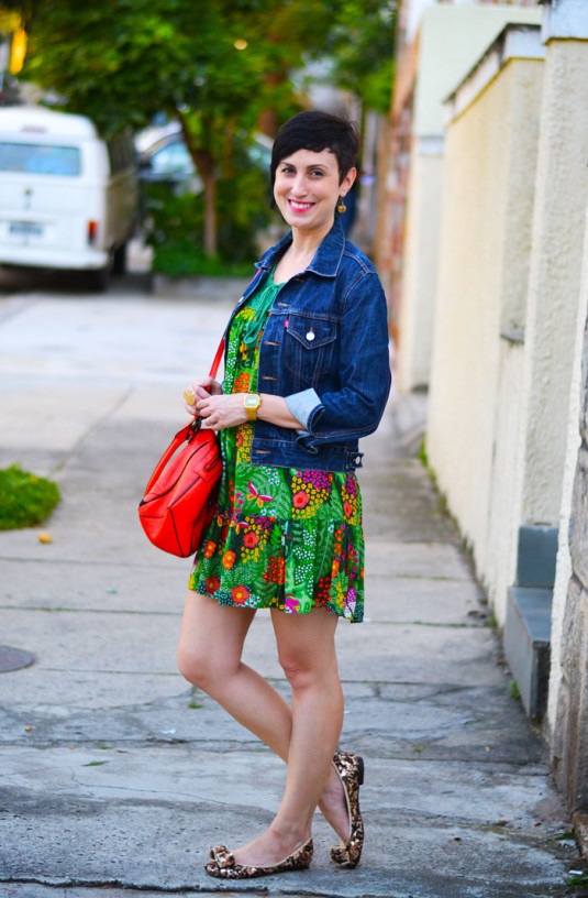 vestido Farm | Sapatilha Santa Lolla | Asos bag  | Brincos Sobral | Jaqueta Levi's